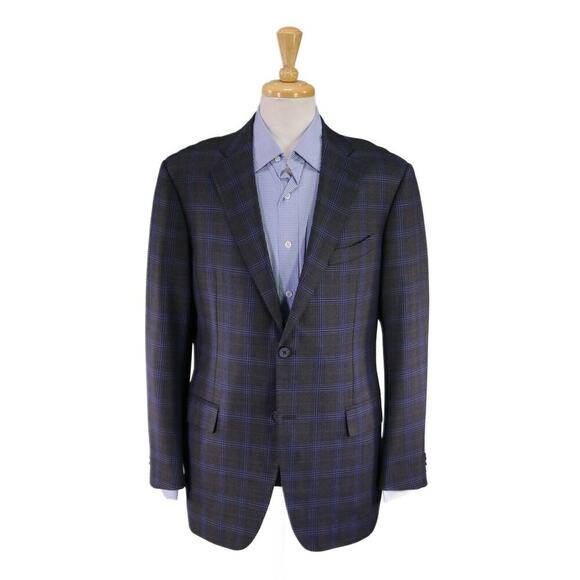 Nikky Verbier Green/Blue Plaid Super 130's Wool 2-Btn Sportcoat Blazer 43R 42R